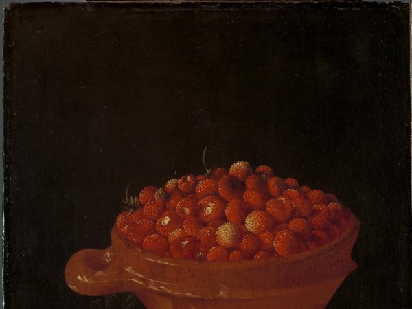 a-bowl-of-strawberries-on-a-stone-plinth