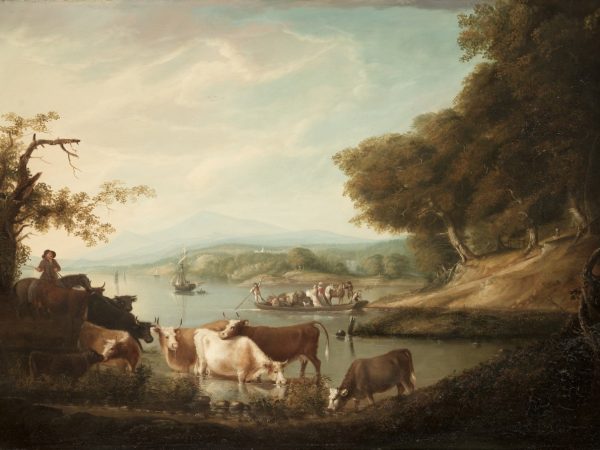 A Calm Watering Place—Extensive and Boundless Scene with Cattle