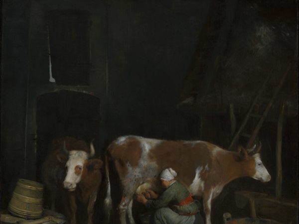 A Maid Milking a Cow in a Barn