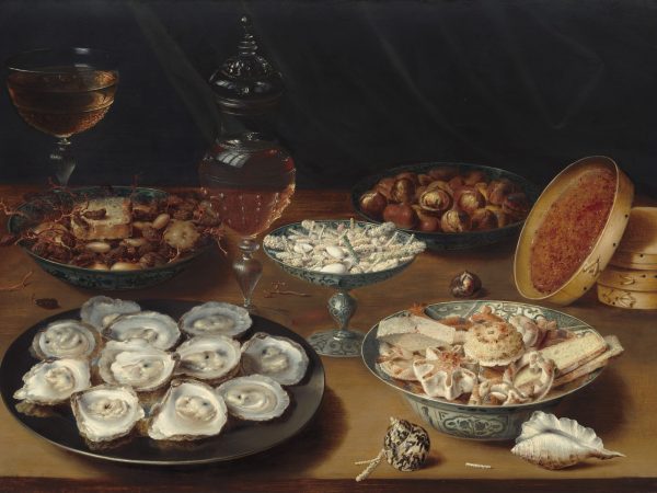 Dishes with Oysters, Fruit, and Wine
