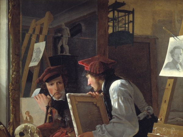 En ung kunstner (Ditlev Blunck) betragter en skitse i et spejl