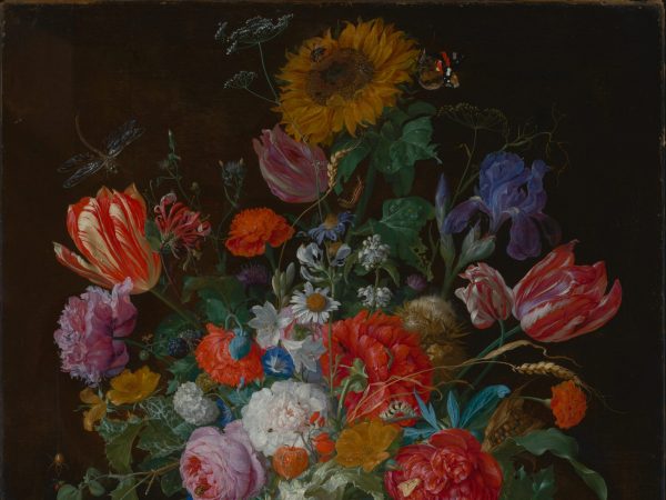 Glass Vase with Flowers and Fruit