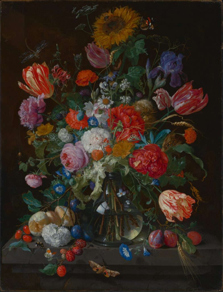 Glass Vase with Flowers and Fruit