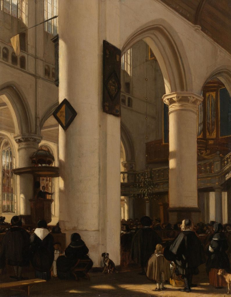 Interior of a Protestant, Gothic Church during a Service