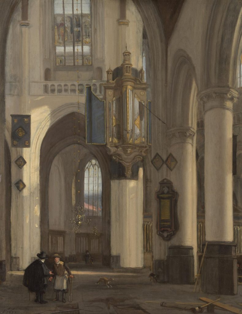 Interior of a Protestant Gothic Church with Motifs from the Oude and Nieuwe Kerk in Amsterdam
