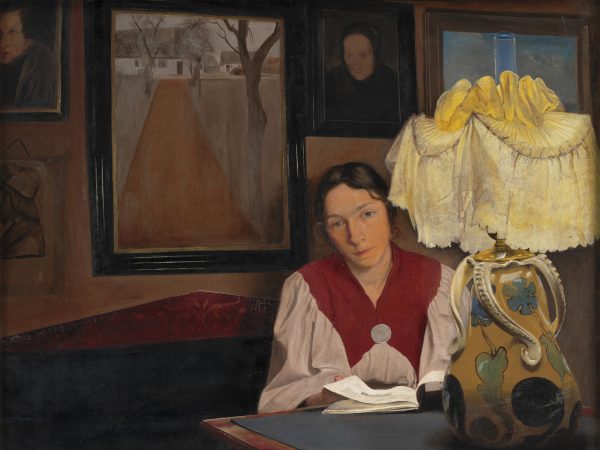 Lampelys. Interiør med kunstnerens hustru