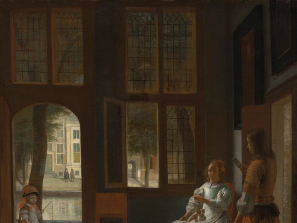 Man Handing a Letter to a Woman in the Entrance Hall of a House