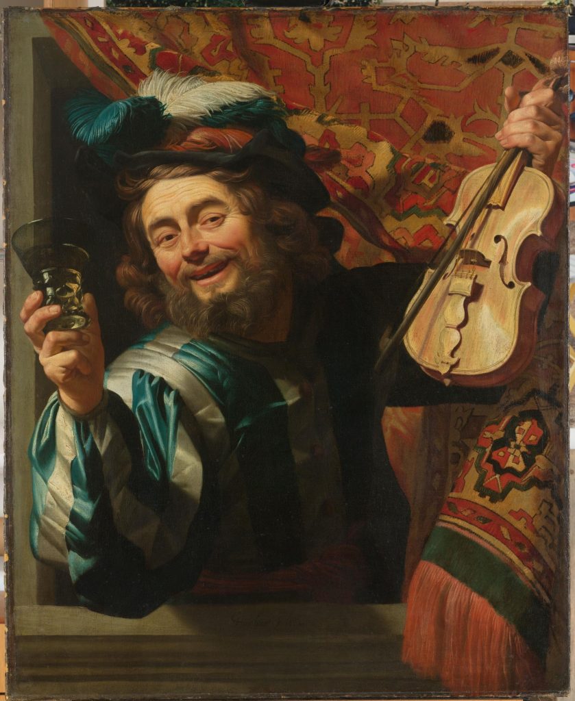 Merry Violinist with Wineglass