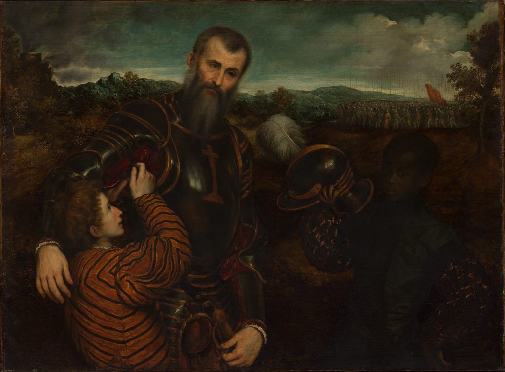 Portrait of a Man in Armor with Two Pages
