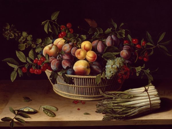 Still Life with a Basket of Fruit and a Bunch of Asparagus