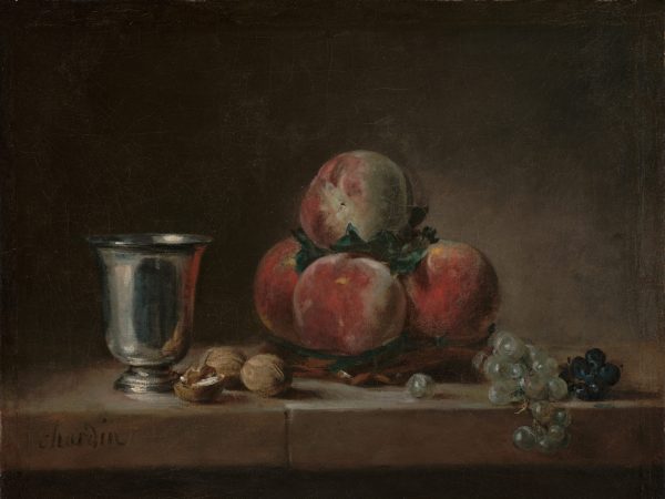 Still Life with Peaches, a Silver Goblet, Grapes, and Walnuts