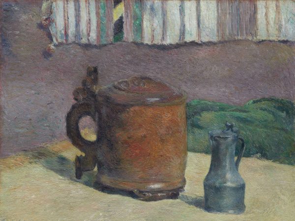 Still Life: Wood Tankard and Metal Pitcher