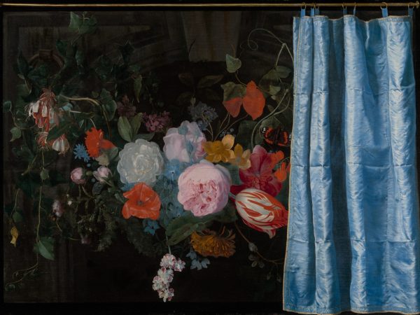 Trompe-l'Oeil Still Life with a Flower Garland and a Curtain