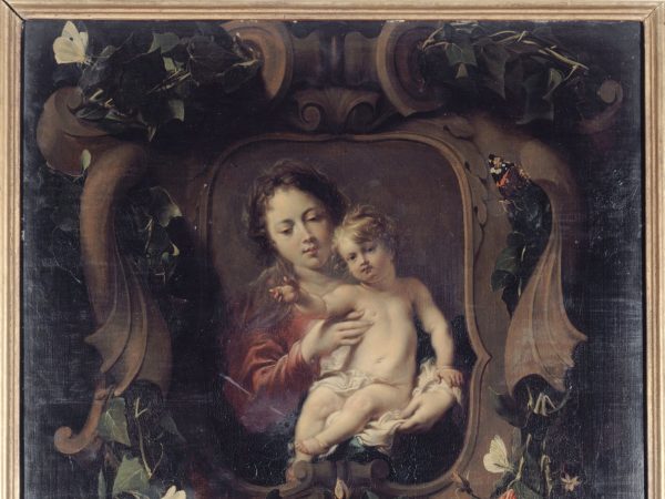 Vierge à l'enfant dans une couronne de fleurs