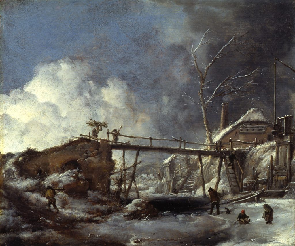Winterlandschaft mit Holzsteg