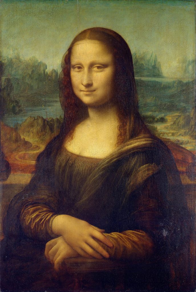 Half-length portrait of a woman with folded hands and an enigmatic smile